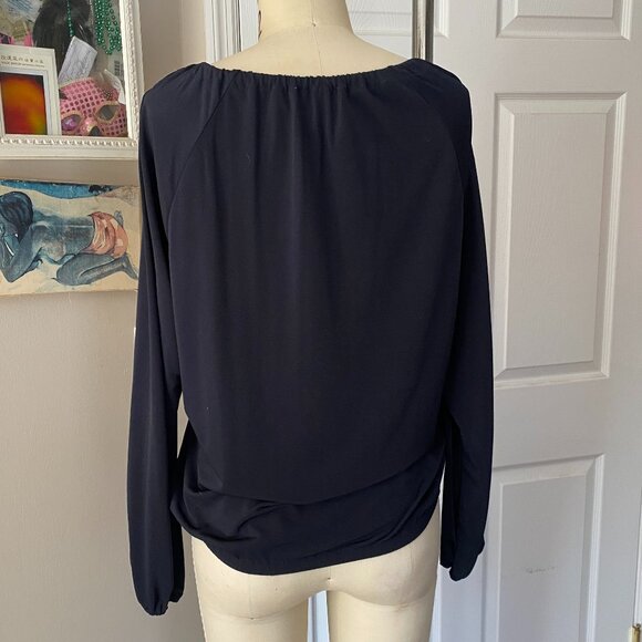 MICHAEL KORS Black Peasant Silky Slinky Gold Chain Blouse Tunic Shirt *SMALL* - Picture 4 of 5
